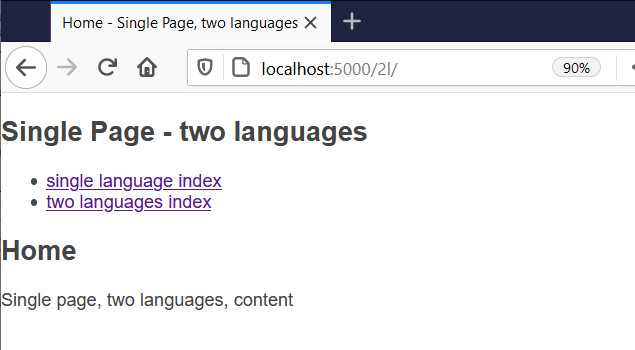 single page, two languages, english language option