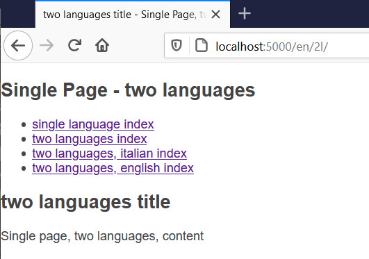 single page, two languages, English language by URL