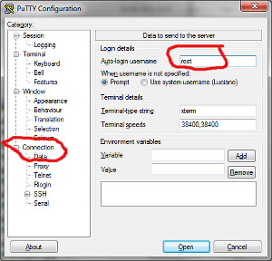 PuTTY configurazione dell'utenza